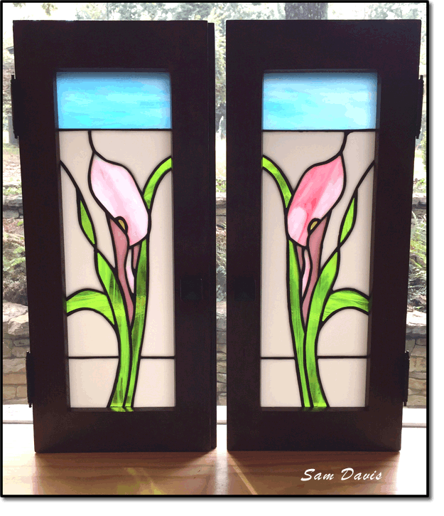 Calla Lily Stained glass cabinet doors by Sam Davis 2020